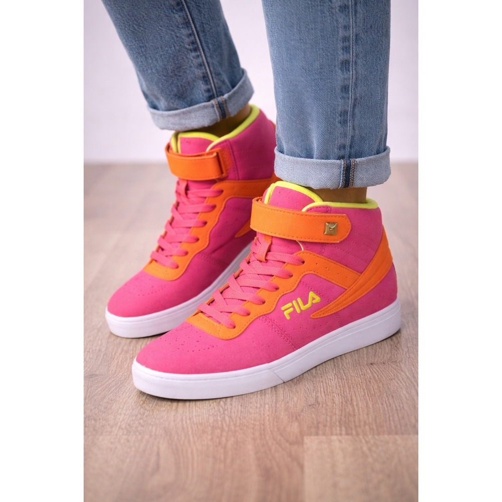 FILA F-13 Neon Pink Orange High Top Sneakers‎ Women's 8.5 Streetwear Retro
